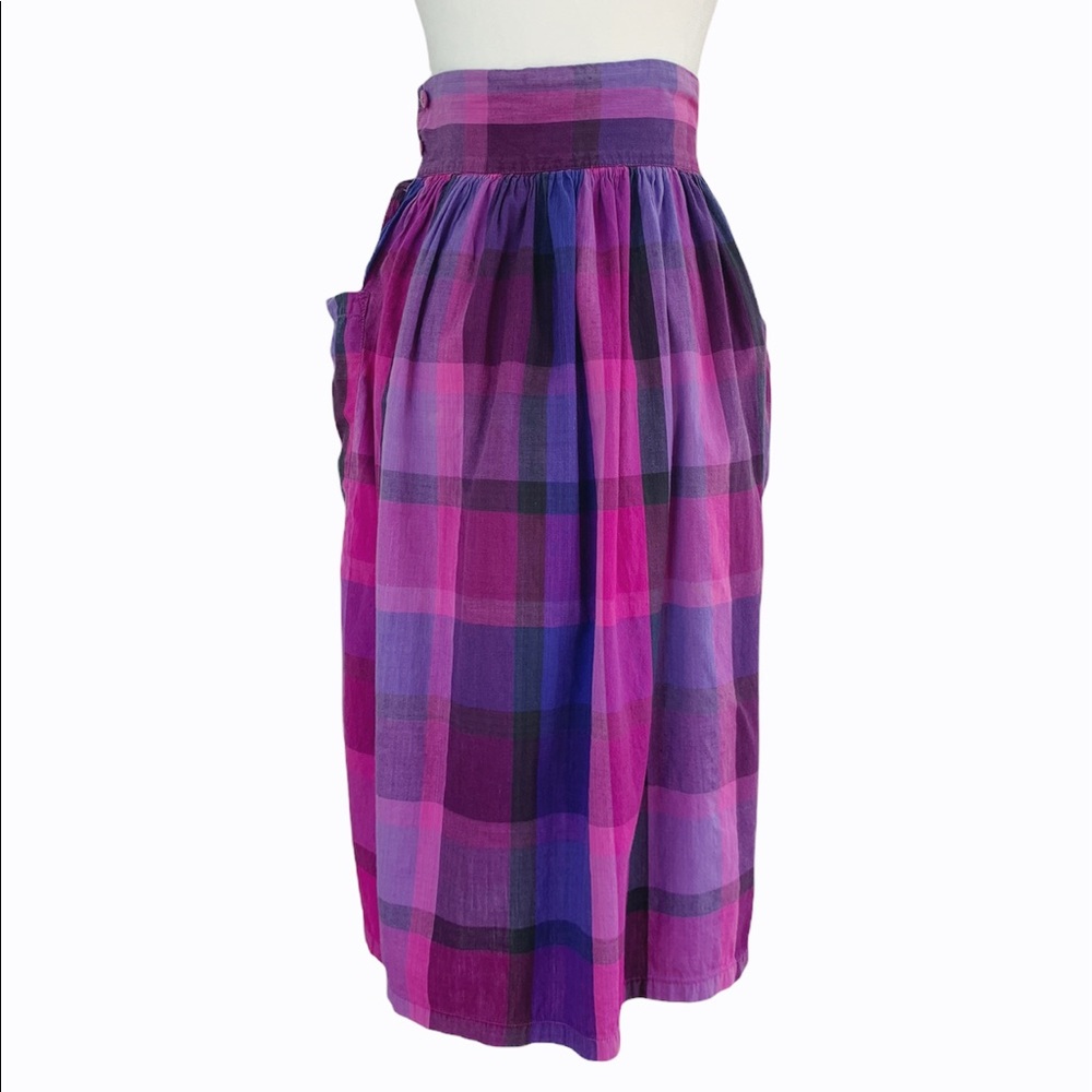 Vintage Purple and Pink Plaid Skirt with Large Pockets - Picture 7 of 7